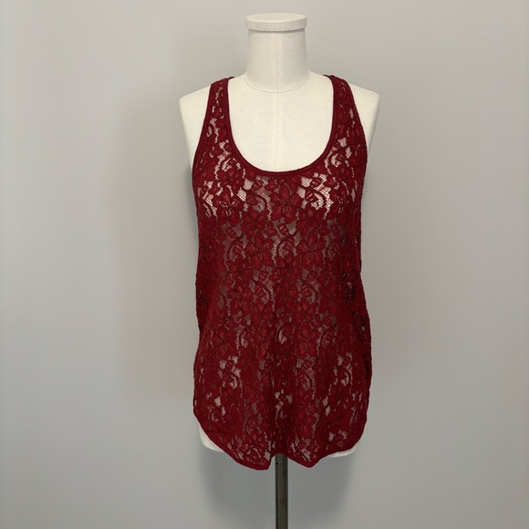 Aritzia Tops - Aritzia Wilfred Dark Red Sheer Lace Tank Top